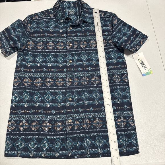 Colorful Planet Boys Size 10/12 Blue Geo Button Up Shirt Short Sleeve Artsy - Picture 6 of 9